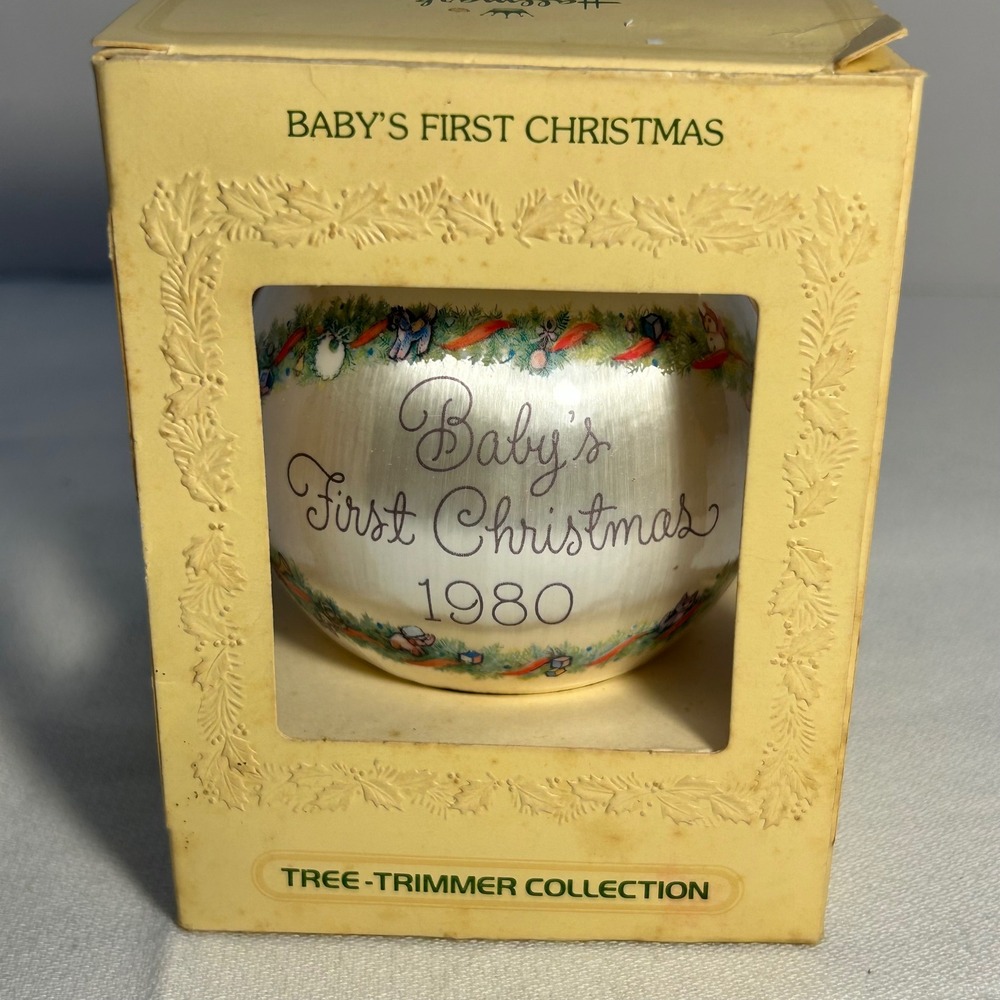 Hallmark Satin Ornament Baby's First Christmas 1980 Tree Trimmer Collection - Picture 3 of 6